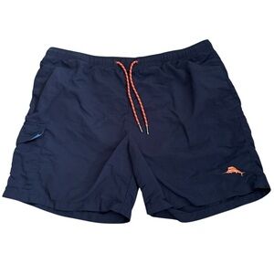 Tommy Bahama Relax Navy Blue Swim Shorts with Orange Accents